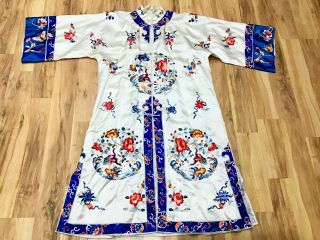Antique Chinese Silk Embroidered Robe Birds Flowers