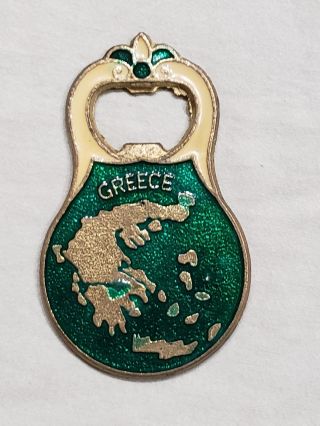 Vintage 70s Greece Enamel & Brass Bottle Opener Greek Islands Isles Dance Zorba