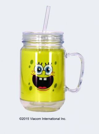 Spongebob Squarepants Smiling Face Double Wall Acrylic Mason Jar