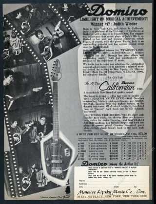1967 Domino Californian Guitar 7 Photo Vintage Print Ad