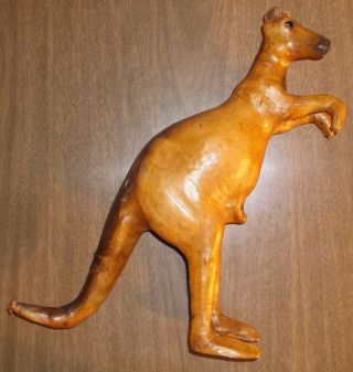 Vintage Leather Animal Figurine - Kangaroo - Made In India - 14 "