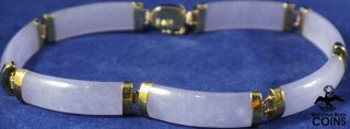 Wv 14k Yellow Gold & Light Lavender Purple Jade Link Bracelet 8 "