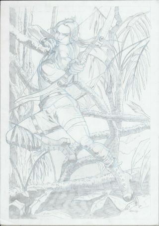 Lara Croft (11 " X17 ") - Comic Art By Romualdo - Cosmotrama