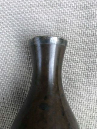 Fine quality 19th century small Chinese bronze vase - Silver rim - Great Patina 4