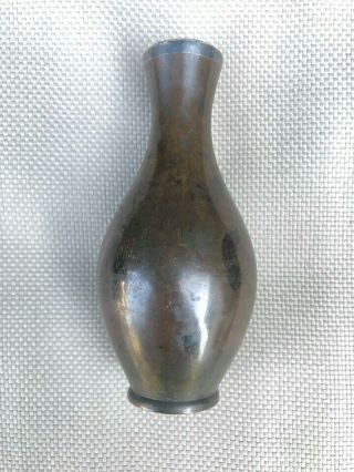 Fine quality 19th century small Chinese bronze vase - Silver rim - Great Patina 6