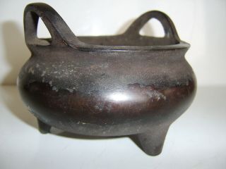 Old Chinese Bronze Censer Ting - Grimey Seen Signs Of Much Useage & Wear