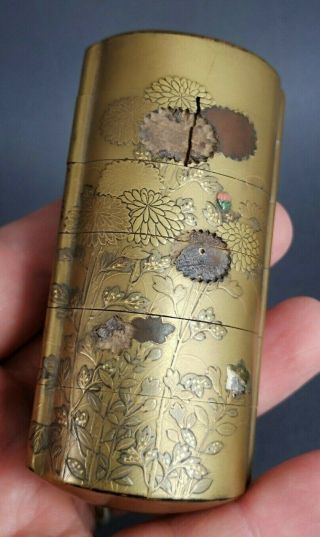 QUALITY ANTIQUE JAPANESE MEIJI GOLD LACQUER 6 CASE SHIBAYAMA INRO LOSSES 4