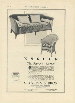 1923 S Karpen & Bros Fame Finest Furniture Couch Chair Print Ad