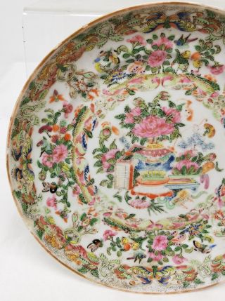 Antique Chinese 19th Century Rose Medallion Plate Dish Moths Butterfly