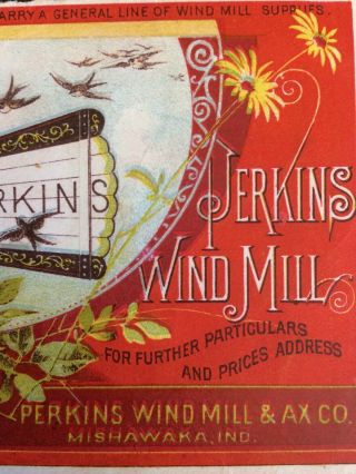 Perkins Wind Mill & Ax Co Mishawaka IND.  Victorian Advertising Trade Card c.  1900 4
