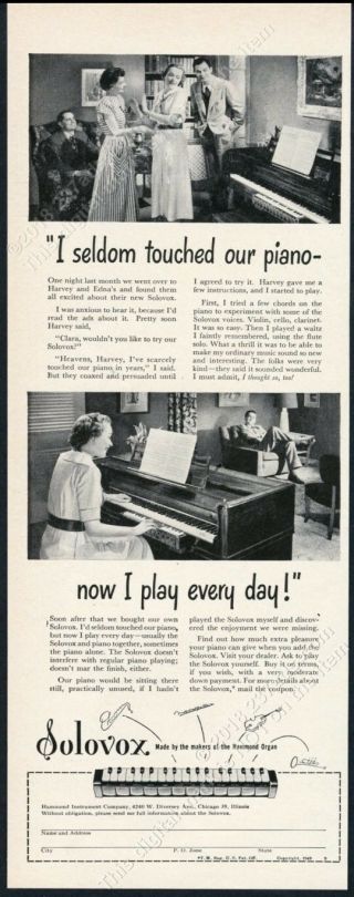 1949 Hammond Solovox Organ 2 Photo Vintage Print Ad