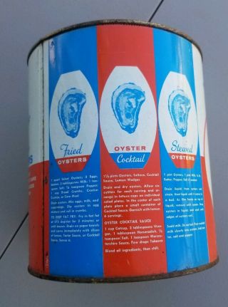 Vintage FLAVOR - FRESH Oysters 1 gal Can Bellevue SFD Co 2
