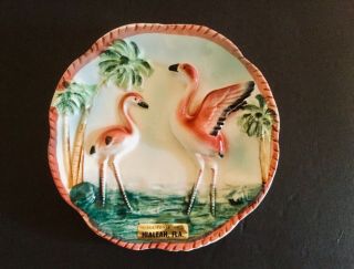 Vintage Raised Flamingo And Palm Tree Empress Japan Florida Wall Pocket Plate