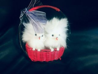 Vintage Real Fur Puppies In A Basket Pomeranian (a014)