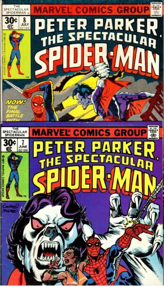Peter Parker,  The Spectacular Spider - Man 7 & 8 Morbius Issues Both Fine,