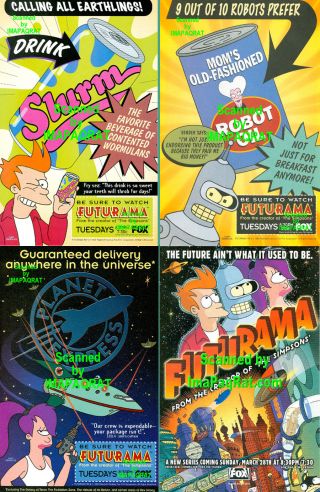 Futurama: All 4 Different,  1999 Premier,  Print Ads: Fry,  Bender,  Leela & Combo