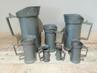 Great Set Of Antique Pewter Measuring Jugs Distillery Makers Mark