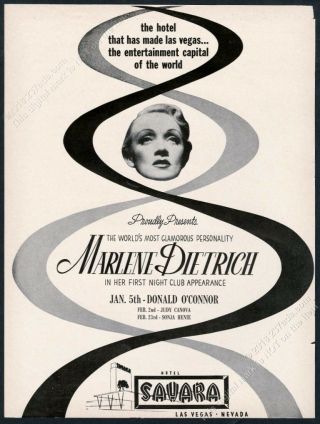 1953 Marlene Dietrich Photo Sahara Hotel Casino Las Vegas Unusual Trade Print Ad