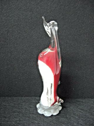 Big Glass Penguin Red Colored Inner Casing On White Body No Damages