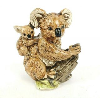 Vintage Porcelain Bisque Koala Bear Mom And Baby Figurine