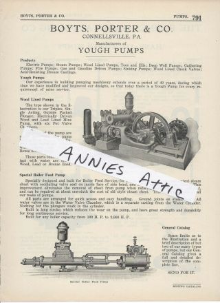 1920 Advertising Ad Boyts Porter & Company Connellsville Pa Yough Steam Pumps