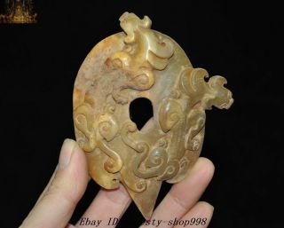 4 " Old Chinese Dynasty Hetian Jade Carved Dragon Bi Yupei Funerary Amulet Pendant