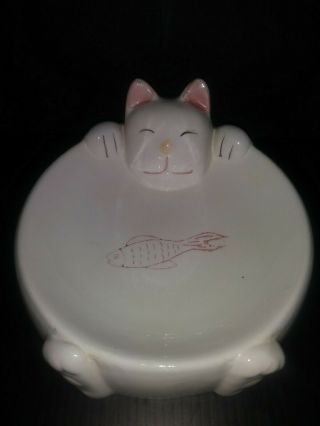 Vintage Bowl With Cat Figure Head Feet Tail Fish Ceramic Food Dish