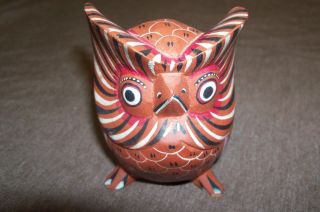 Vintage Mexican Folk Art Wooden Hand Carved & Painted Owl/bird Figurine