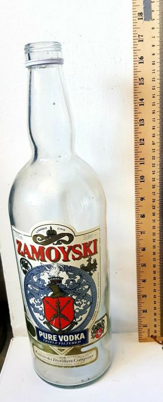 Vintage 3l 17 " Zamoyski Vodka Clear Bottle Large 3 Litre Empty Money Box Bank