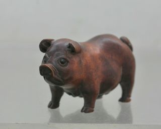 Exquisite Antique Japanese Boxwood Netsuke Of A Sow Signed Circa 1800s