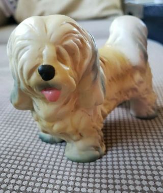 Vintage Lhasa Apso Shaggy Fluffy Dog Figurine Ceramic Uctci Made In Japan