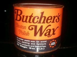 Vintage Butchers Boston Polish Hard Wax Large Tin Extremely Rare 16oz 1lb.