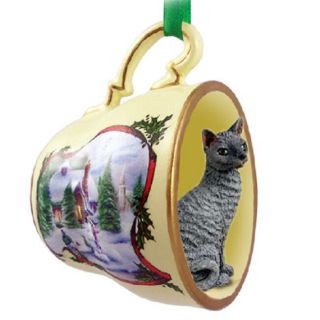 Cornish Rex Blue Cat Teacup Holiday Ornament