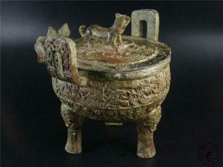 Very Large Fine Old Chinese Bronze Made Pot Vase Statue BEAST HEAD STYLE W/ COVE 4