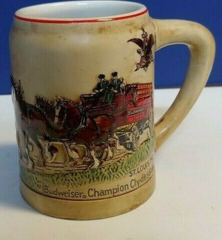 Vintage 1980 Budweiser St.  Louis Mo Holiday Stein Clydesdale Pulling Wagon 5 "