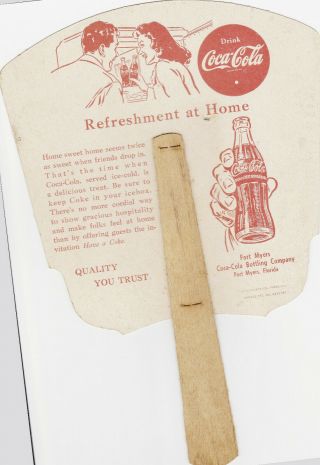 Vintage 1950 ' s COCA COLA Quality Carries On Cardboard Advertising Hand Held Fan 2