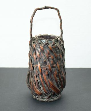 Antique Japanese Woven Bamboo Ikebana Flower Vessel Basket 10 " X4.  5 " Unrestored