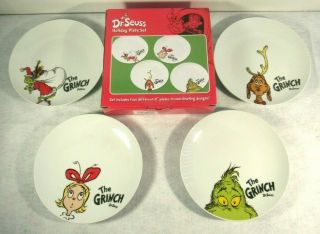 Dr.  Suess The Grinch Christmas 8 " Plate Set Of 4 Cindy Lou,  Max The Dog,  Grinch