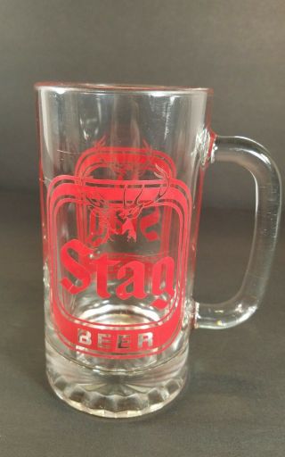 Vintage Glass Advertising Stag Beer Heavy Glass Mug 6 