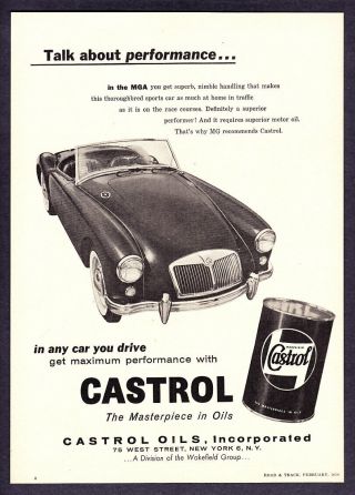 1958 Mg Mga Convertible Photo Max Performance Castrol Motor Oil Vintage Print Ad