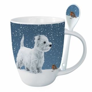 Winter Westie Hot Chocolate Mug & Matching Spoon - Ideal Gift For Westie Lover