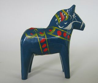 VTG Blue Swedish Dala Horse Carved Painted Folk Art by Eric Pell Small Mini 3 