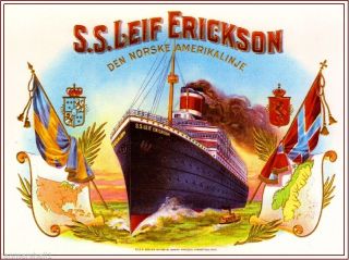 1910 S.  S.  Leif Erickson Ship Vintage Cigar Tobacco Box Crate Label Art Print