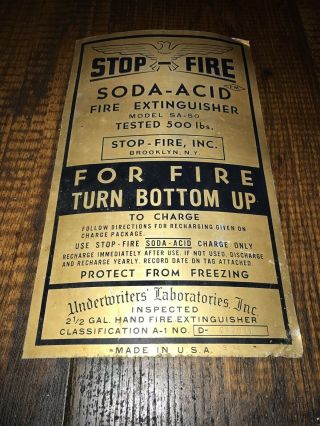 Fire Extinguisher Tin Sign,  Brooklyn,  Ny Antique Industrial,  Stop - Fire,  Inc