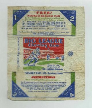 Vintage 1933 Goudey Big League Chewing Gum Wrapper Baseball Card Promo Wz5805
