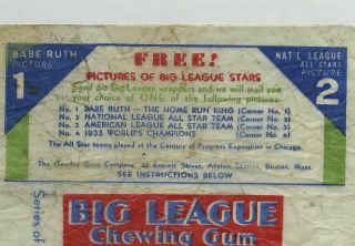 Vintage 1933 Goudey Big League Chewing Gum Wrapper Baseball Card Promo wz5805 3