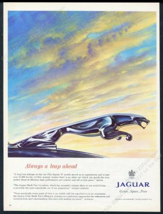 1966 Jaguar Car Big Cat Hood Ornament Art European Vintage Print Ad