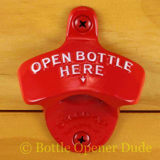 Red Open Bottle Here Starr X Wall Mount Bottle Opener - Powder Coated -