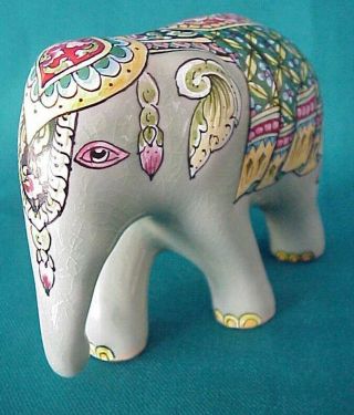 Vintage Hand Painted Thai Elephant Sculpture Figurine Made In Thailand Signed