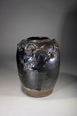 Antique Chinese Black Ware Dragon Vase Song Dynasty